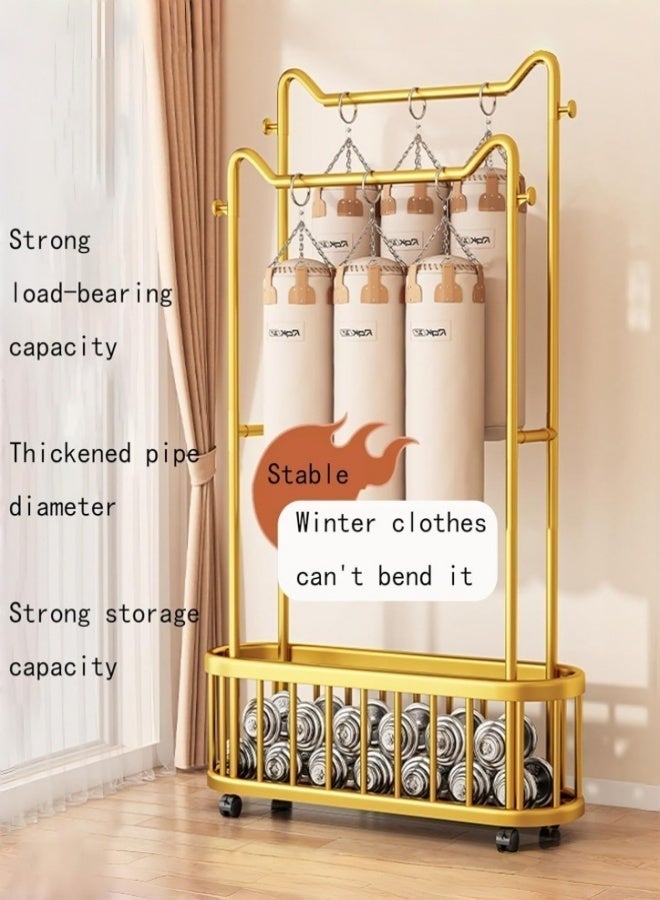 Double Rods Clothes hanging rack With Wheels, Heavy Duty Clothes Racks For Hanging Clothes, Metal Freestanding Garment Racks, Portable Closet Rack For Bedroom Laundry Room(Gold,100cm) - Image 5